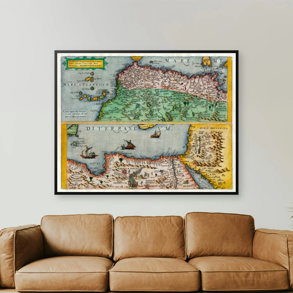 Nordafrika - Historisk kort over Middelhavskysten - 70×55 cm – billede 2