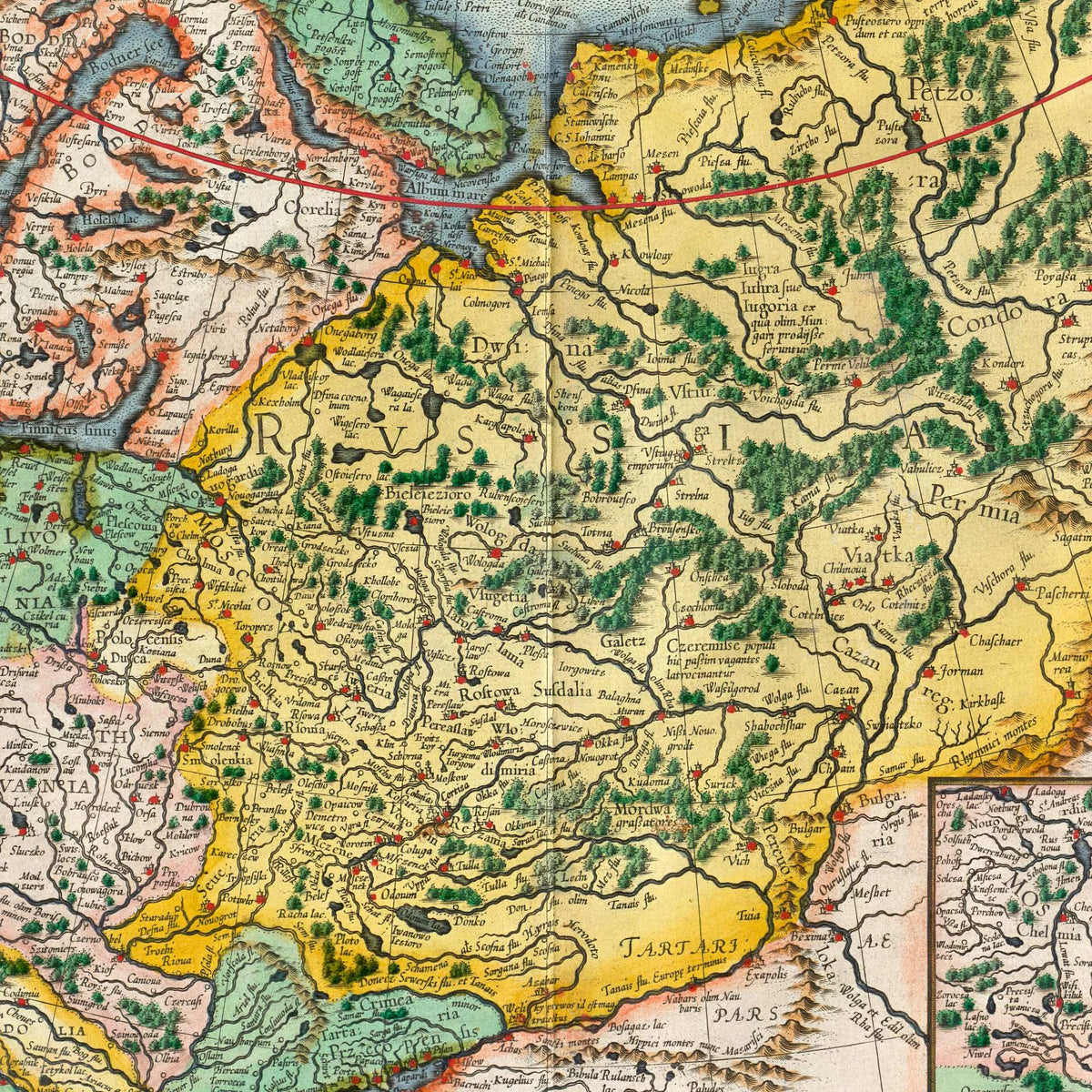 Rusland og nabolande - Historisk kort af Mercator - 60×45 cm – billede 4