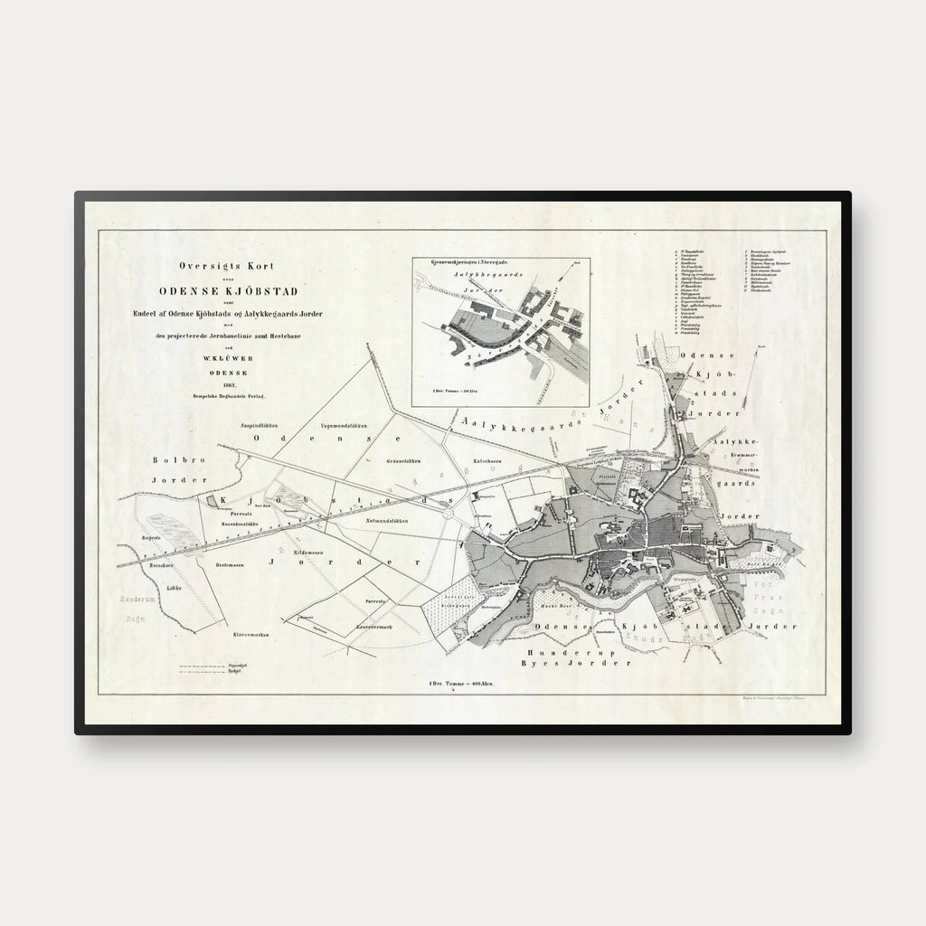 Odense 1862 - Bykort med planlagt jernbane – billede 1
