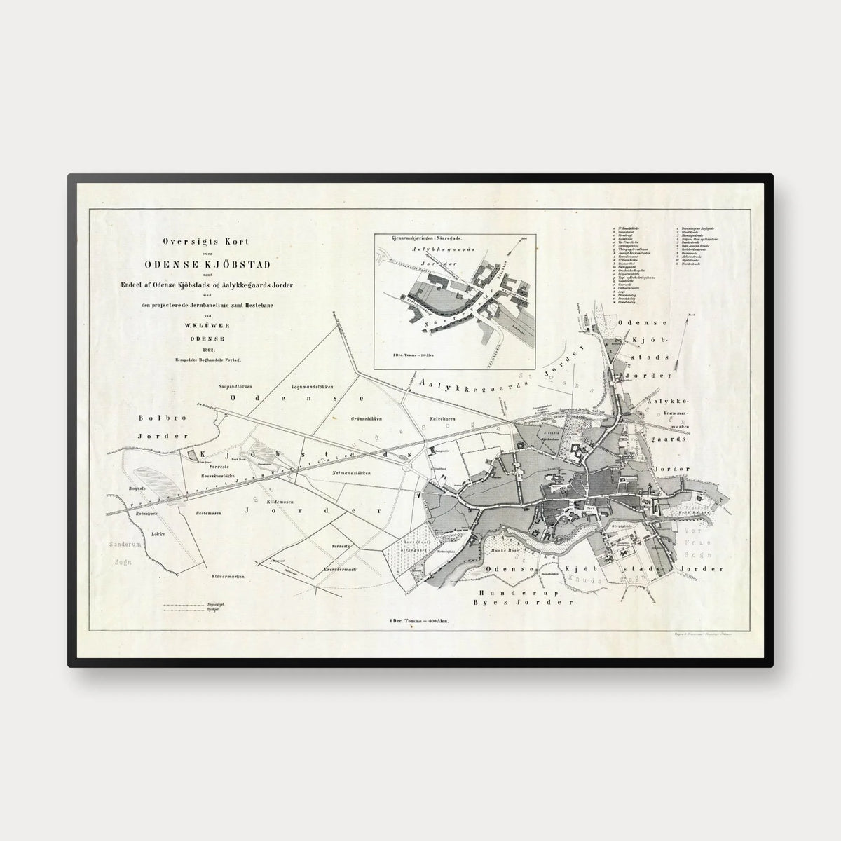 Odense 1862 - Bykort med planlagt jernbane – billede 1