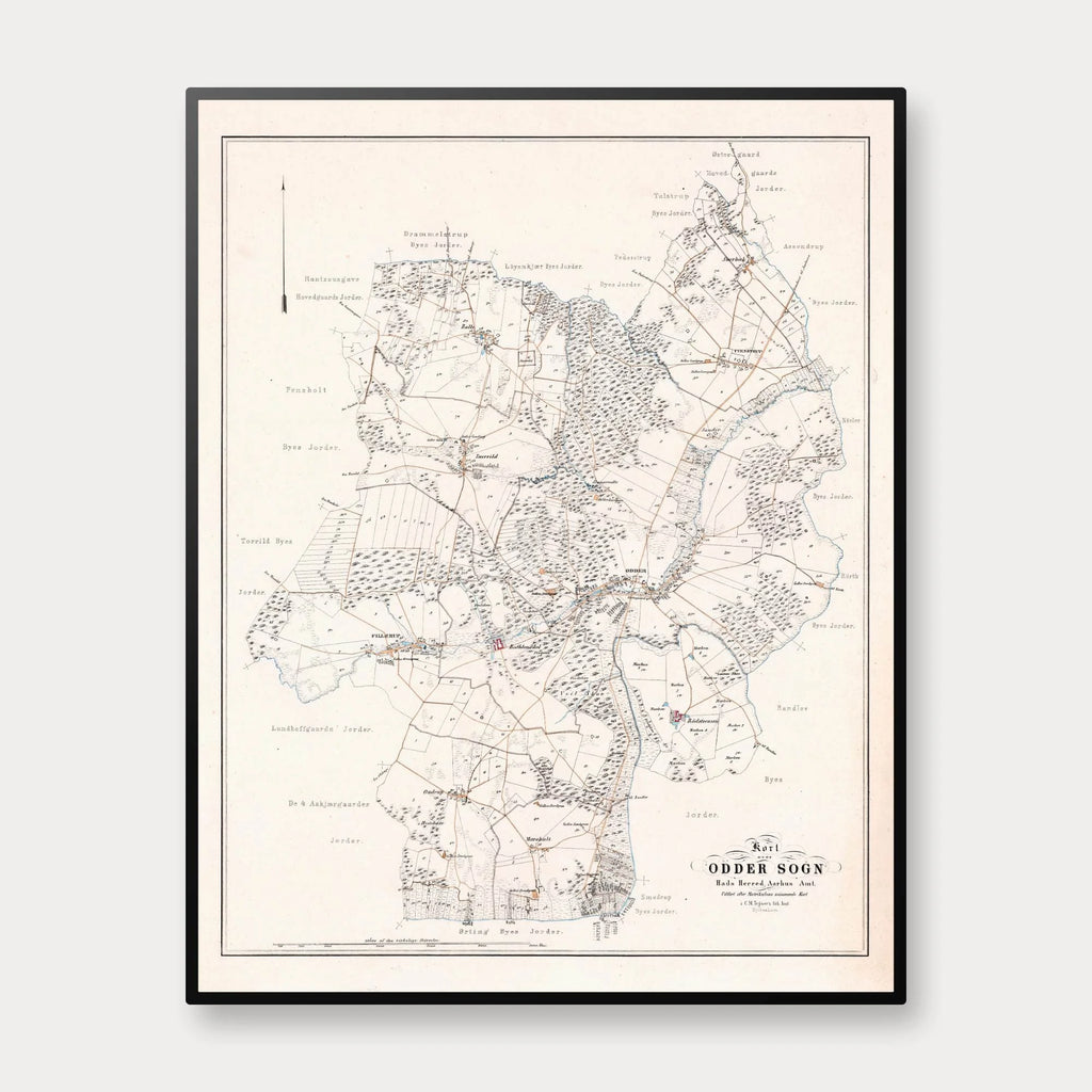 Odder Sogn 1871 - Historisk matrikelkort - 55×70 cm – billede 1