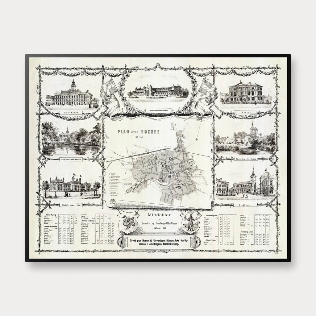 Odense 1885 - Udstillingskort med byprospekter - 70×55 cm – billede 1