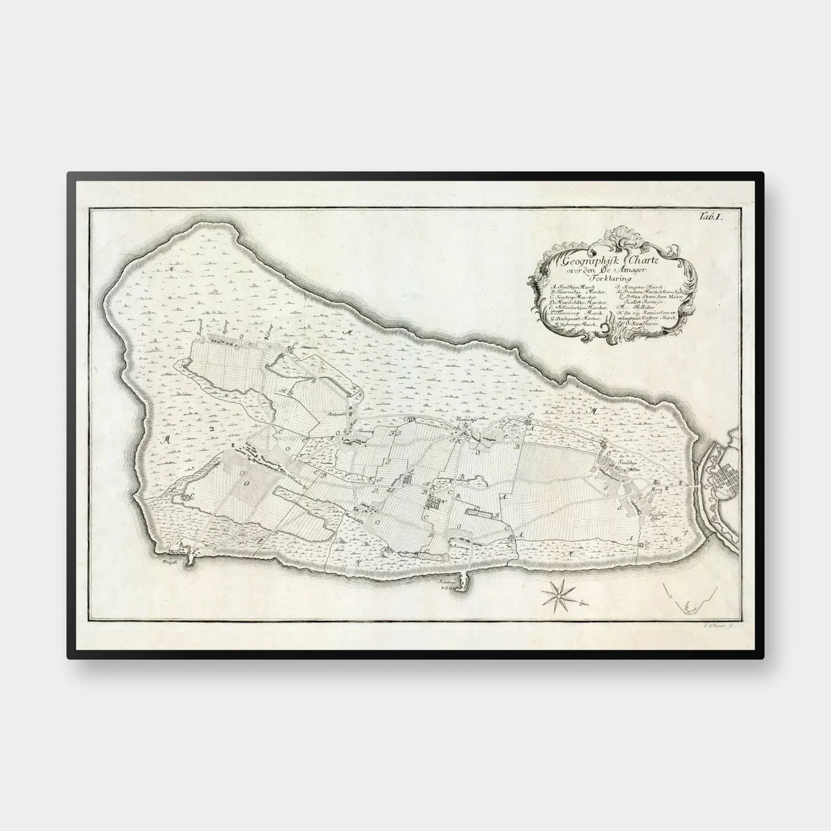 Amager 1758 - Laurids de Thurahs historiske kort – billede 1