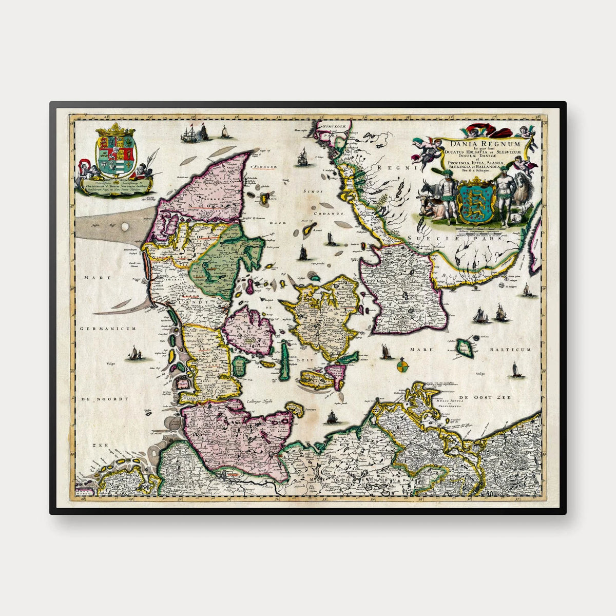 Danmark 1695 - Historisk kort af Gerrit van Schagen - 100×80 cm – billede 1