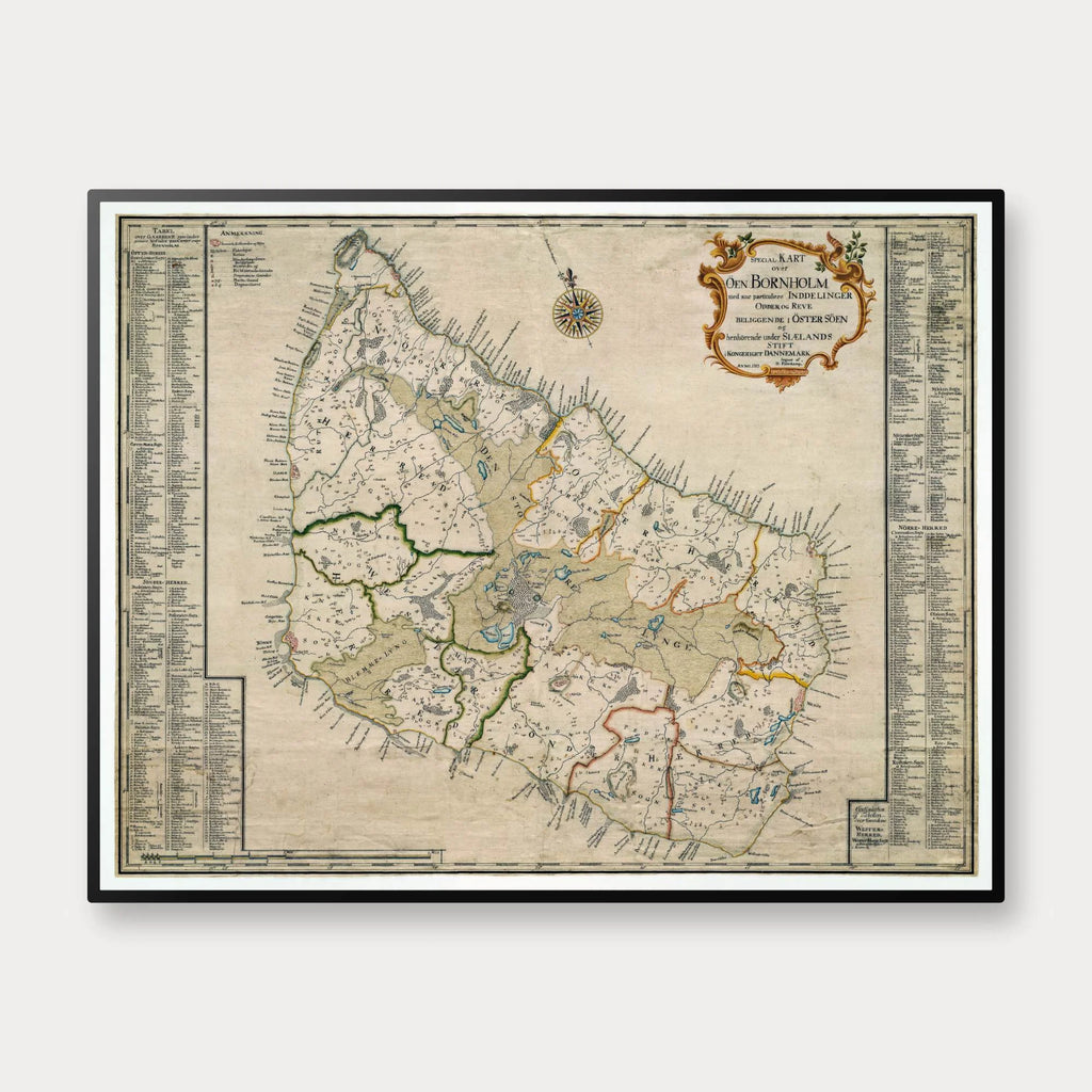 Bornholm 1783 - Historisk kort af B. Falenkamp - 90×70 cm – billede 1