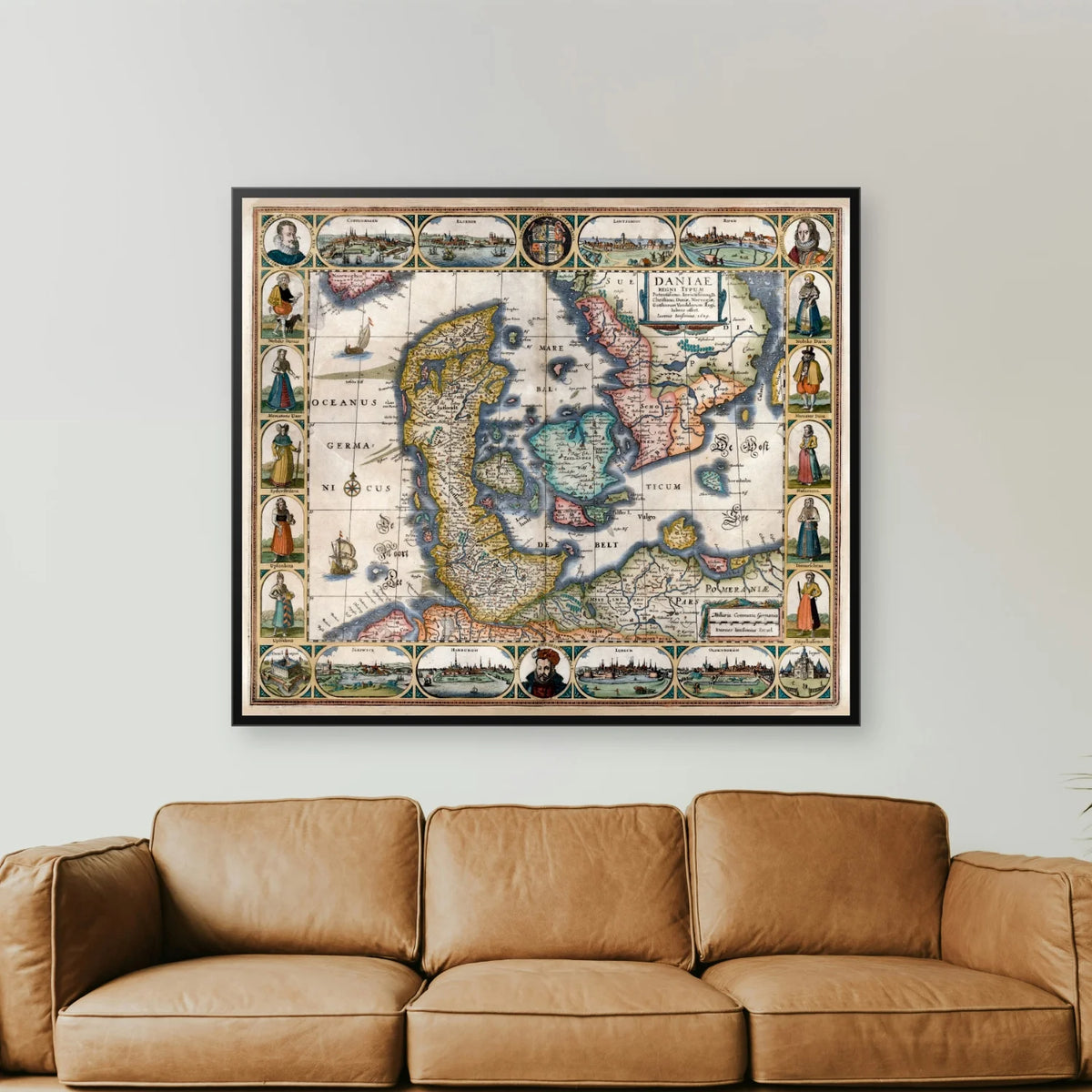 Danmark 1629 - Janssonius' kort med billedfrise - 70×60 cm – billede 2