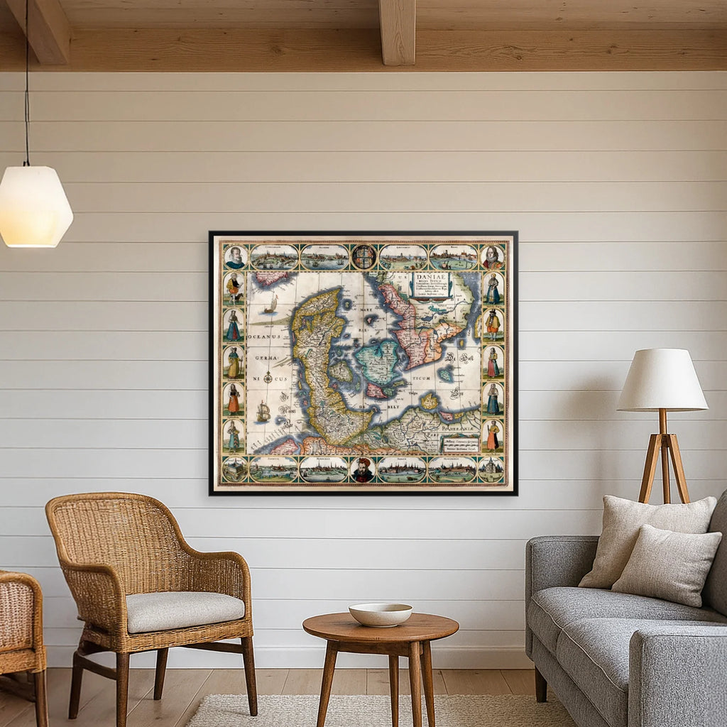 Danmark 1629 - Janssonius' kort med billedfrise - 70×60 cm – billede 3