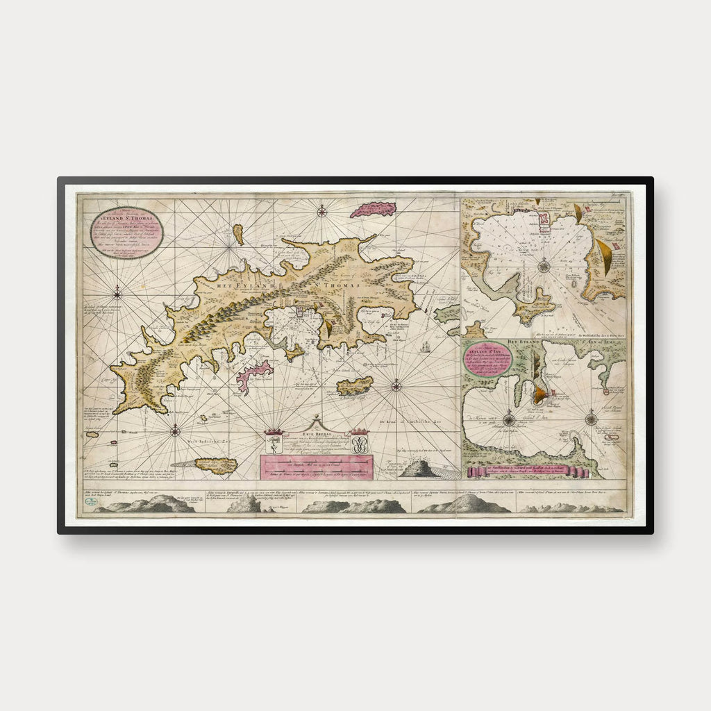 Sankt Thomas 1719 - Historisk søkort over Dansk Vestindien - 100×60 cm – billede 1