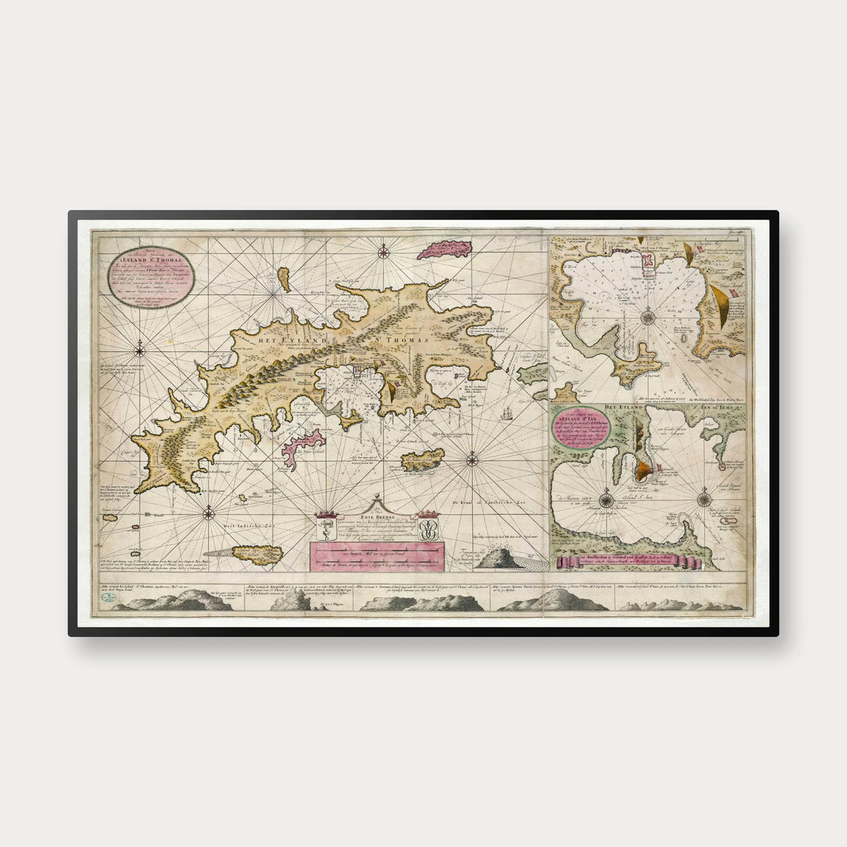 Sankt Thomas 1719 - Historisk søkort over Dansk Vestindien - 100×60 cm – billede 1