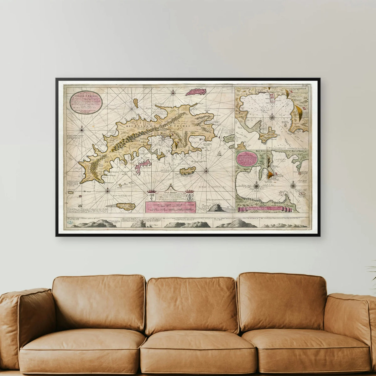 Sankt Thomas 1719 - Historisk søkort over Dansk Vestindien - 100×60 cm – billede 2
