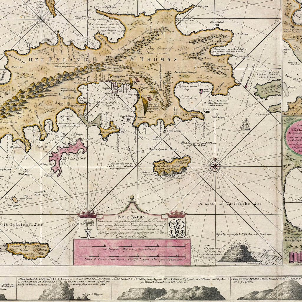 Sankt Thomas 1719 - Historisk søkort over Dansk Vestindien - 100×60 cm – billede 4