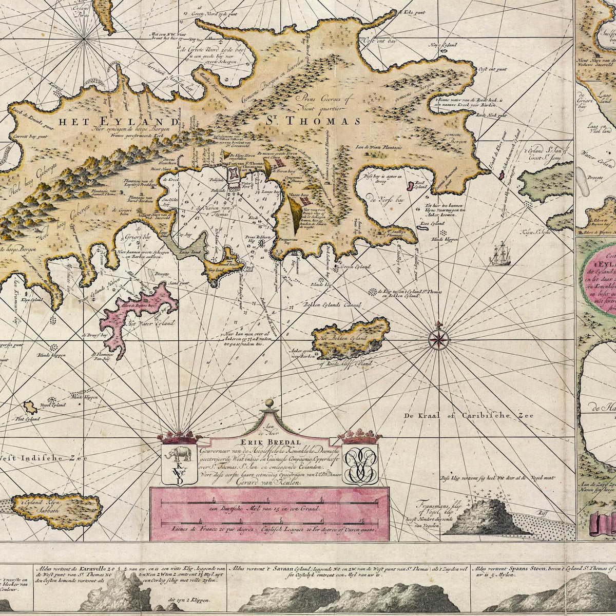 Sankt Thomas 1719 - Historisk søkort over Dansk Vestindien - 100×60 cm – billede 4