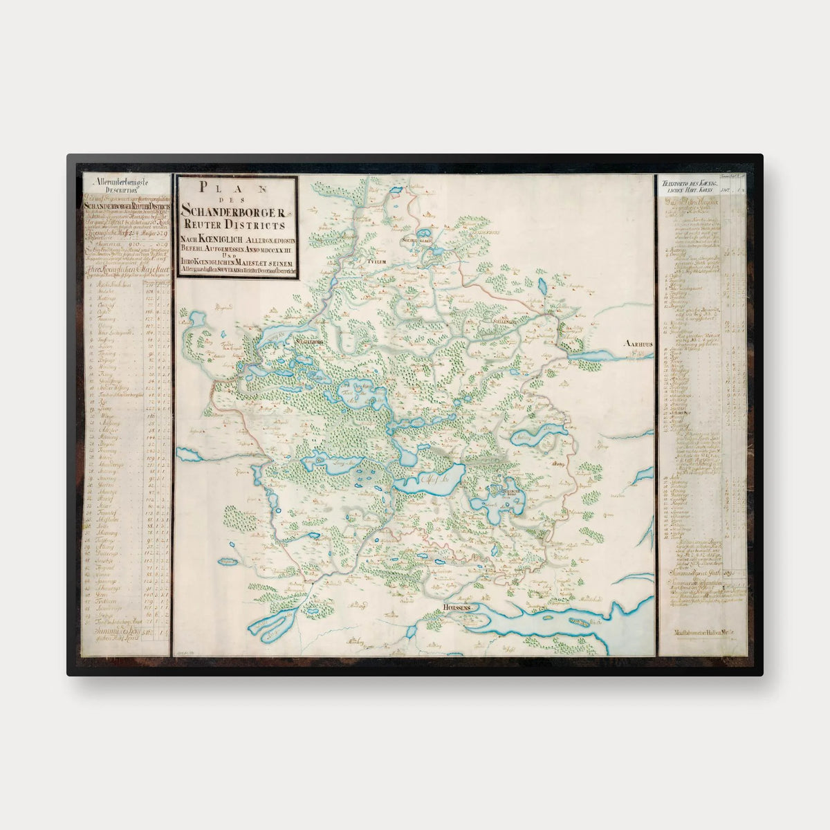 Skanderborg Rytterdistrikt 1723 - Historisk kort - 100×75 cm – billede 1