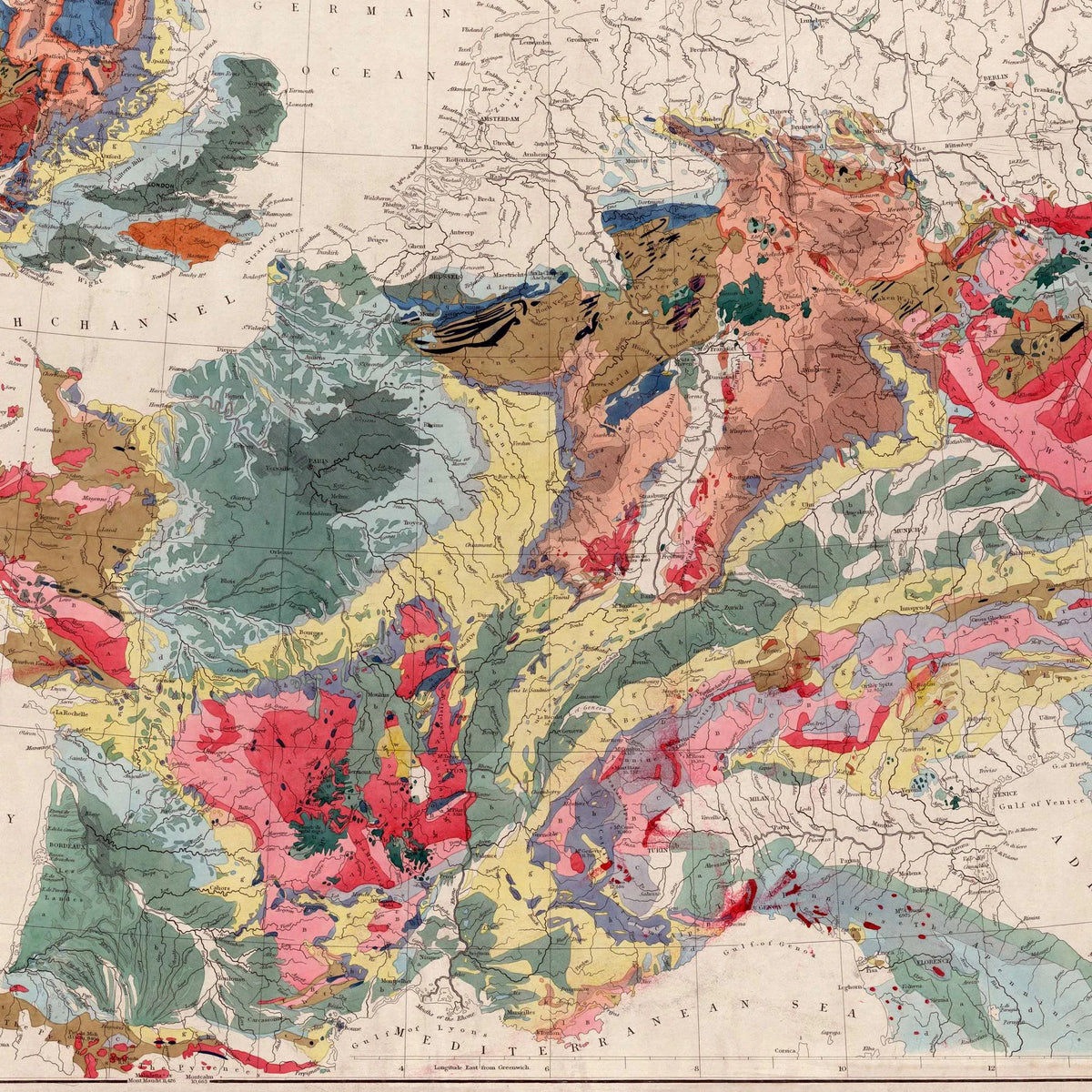 Central- og Vesteuropa 1841 - Historisk geologisk kort – billede 4