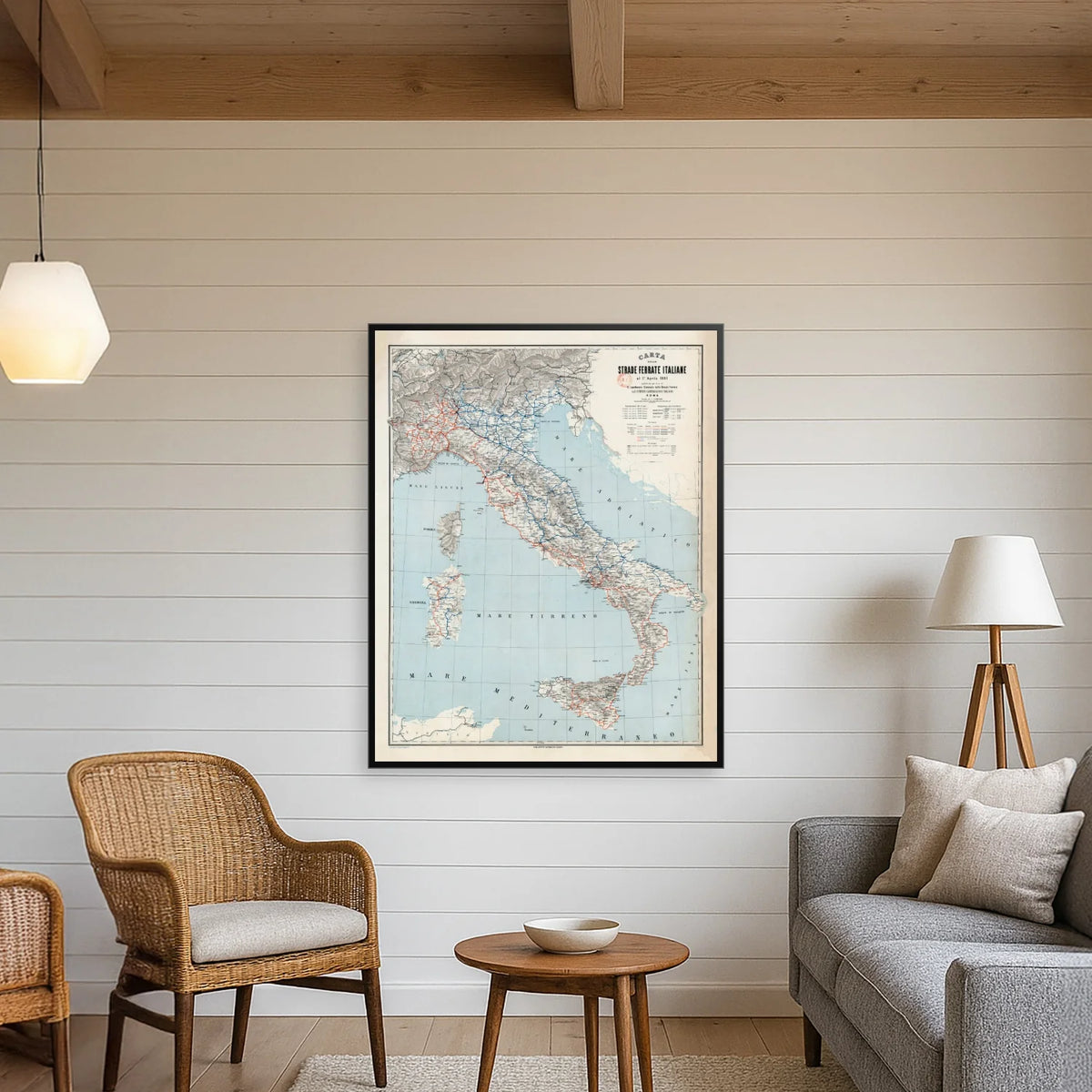 Italien 1891 - Historisk jernbanekort - 80×100 cm – billede 3