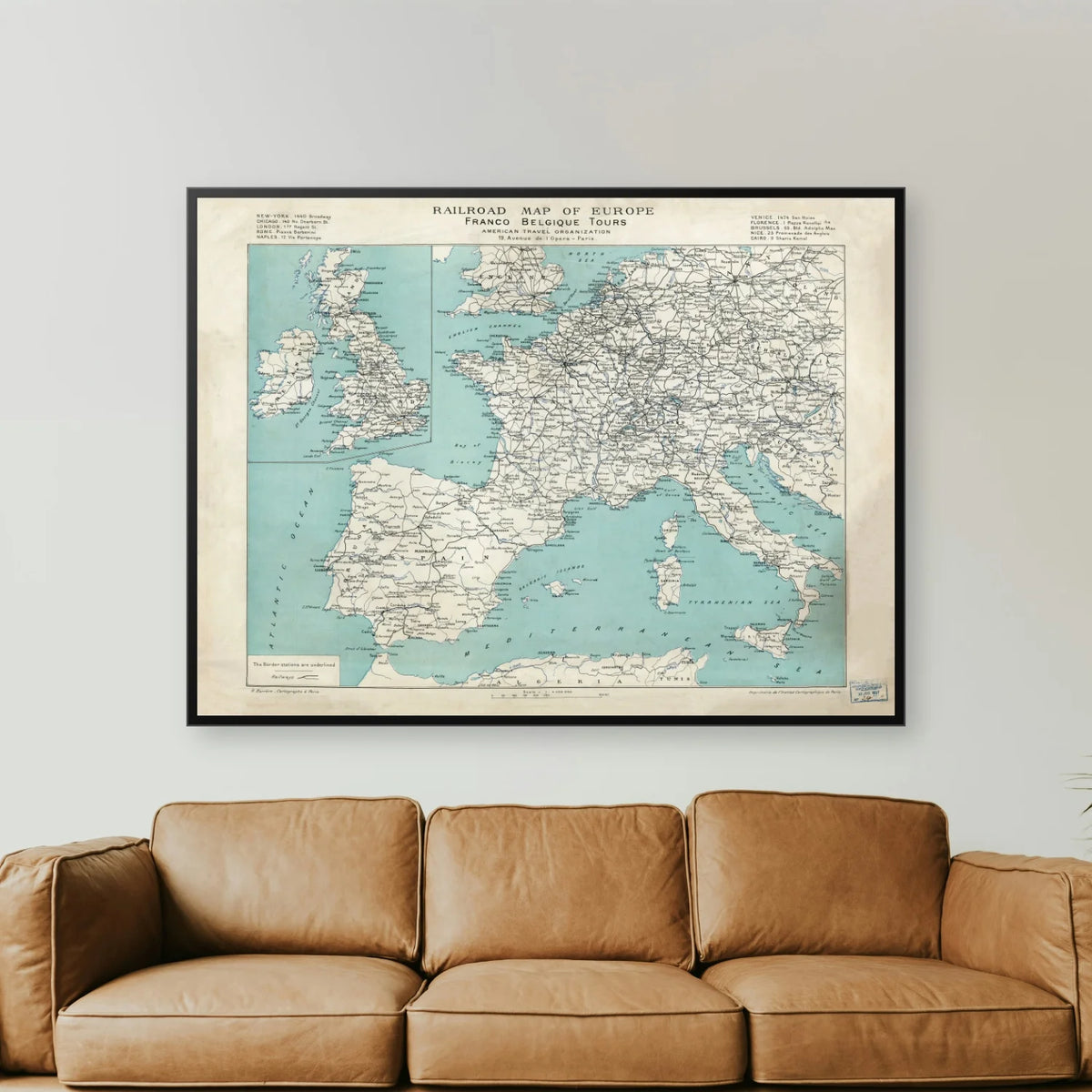 Europa - Historisk jernbanekort for Franco Belgique Tours - 100×75 cm – billede 2