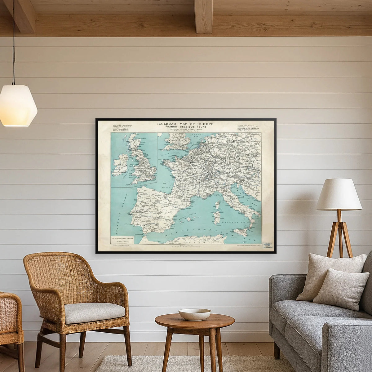 Europa - Historisk jernbanekort for Franco Belgique Tours - 100×75 cm – billede 3