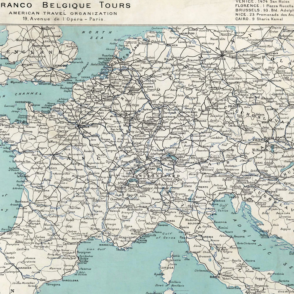 Europa - Historisk jernbanekort for Franco Belgique Tours - 100×75 cm – billede 4
