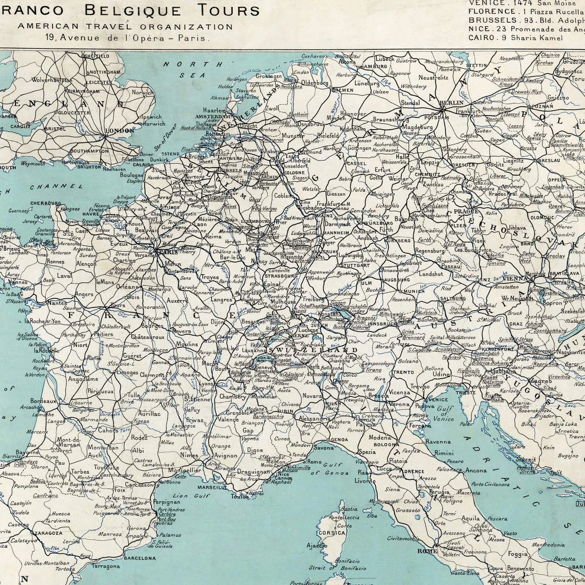 Europa - Historisk jernbanekort for Franco Belgique Tours - 100×75 cm – billede 4