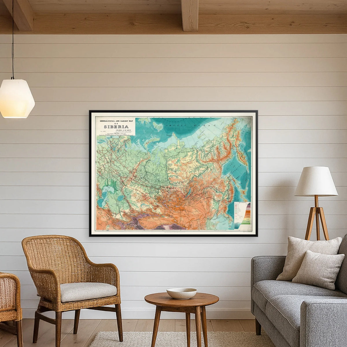 Sibirien 1922 - Mineraler og jernbaner - 100×75 cm – billede 3