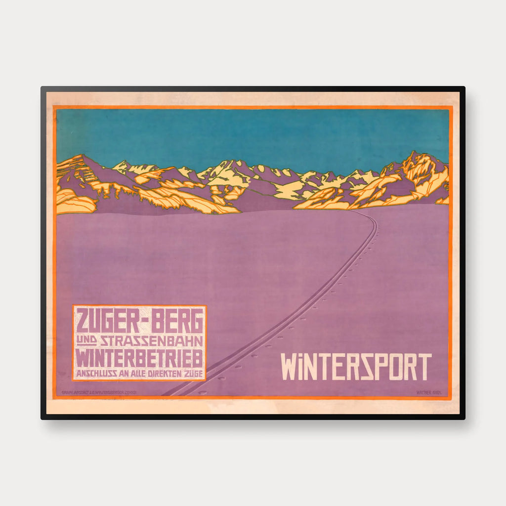 Zugerberg 1910 - Vintersport og sporvogn - 70×55 cm – billede 1