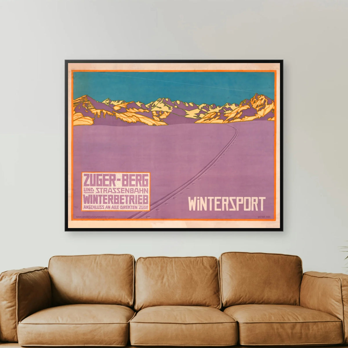 Zugerberg 1910 - Vintersport og sporvogn - 70×55 cm – billede 2