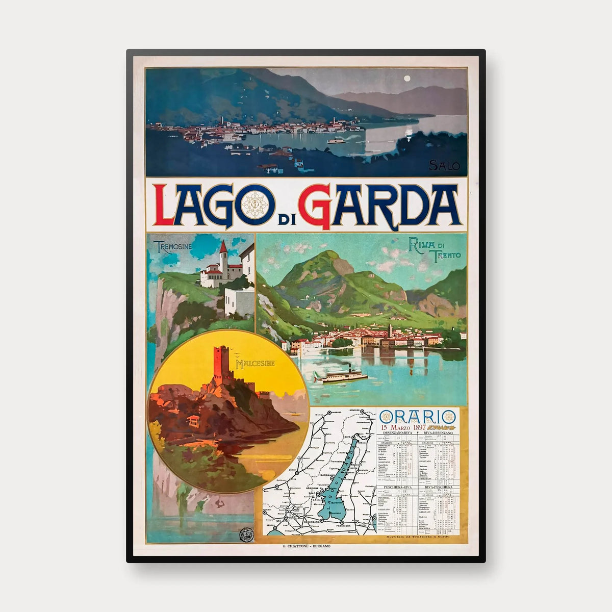 Gardasøen 1897 - Historisk plakat med sejlplan - 35×50 cm – billede 1