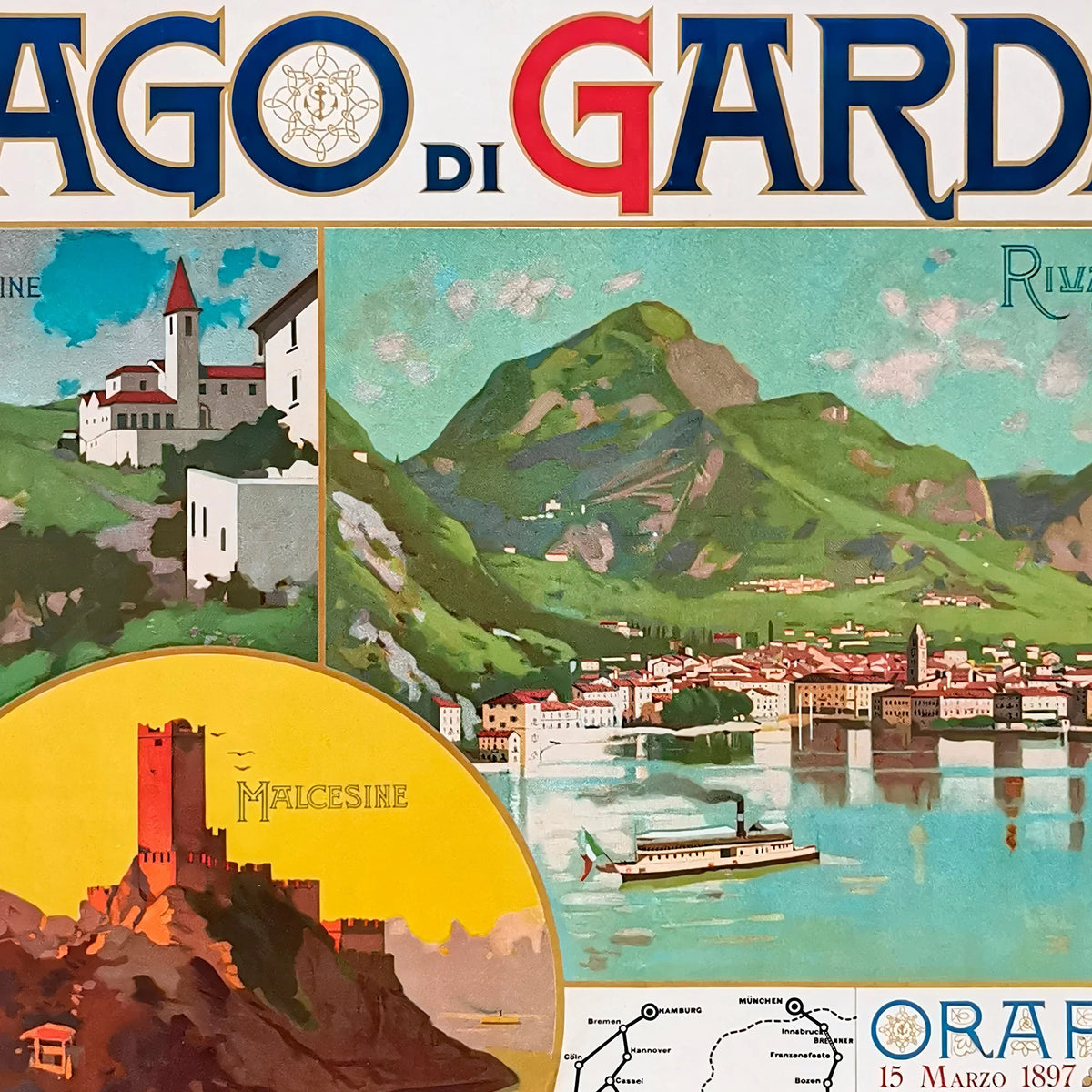 Gardasøen 1897 - Historisk plakat med sejlplan - 35×50 cm – billede 4