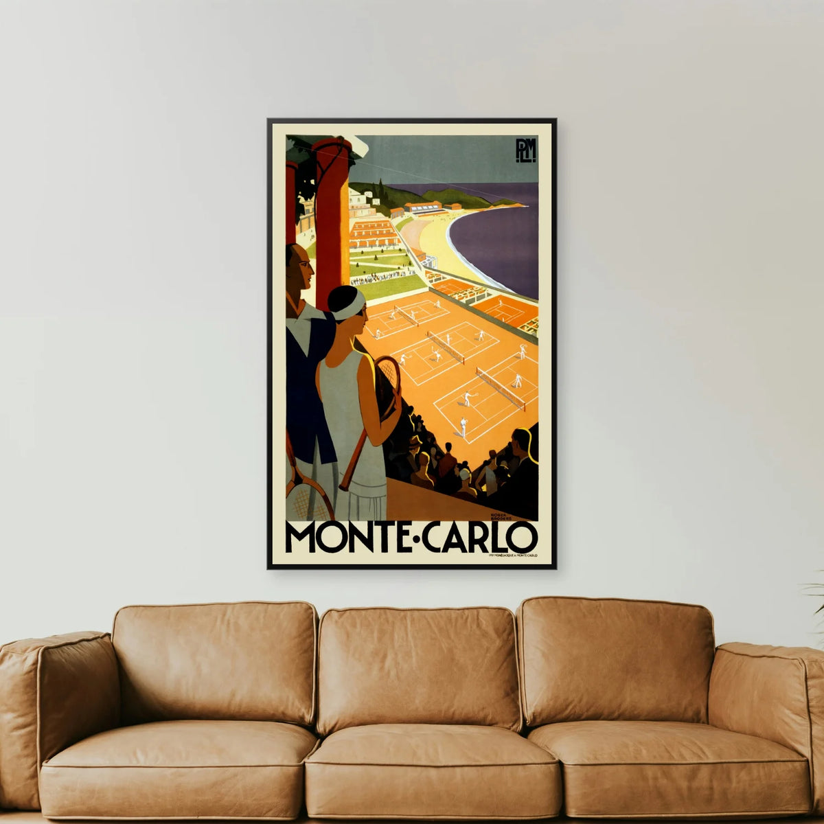 Monte-Carlo ca. 1930 - Tennis ved Middelhavet - 45×70 cm – billede 2