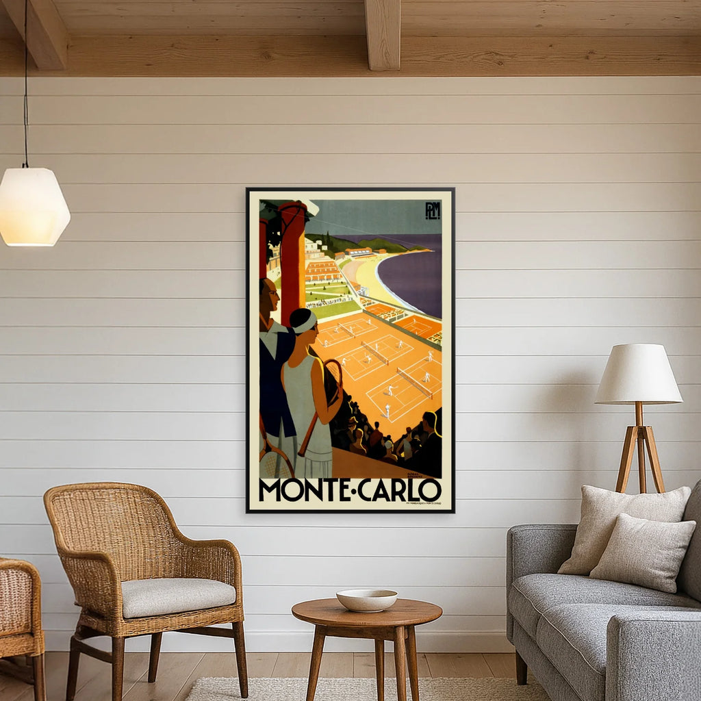 Monte-Carlo ca. 1930 - Tennis ved Middelhavet - 45×70 cm – billede 3