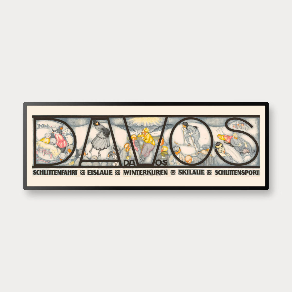 Davos 1917 - Vintersport af Burkhard Mangold - 70×25 cm – billede 1