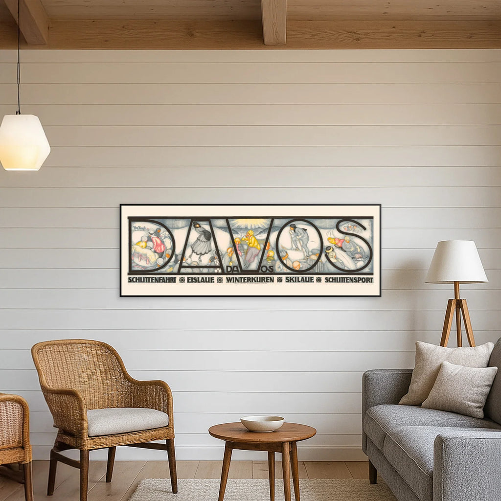Davos 1917 - Vintersport af Burkhard Mangold - 70×25 cm – billede 3