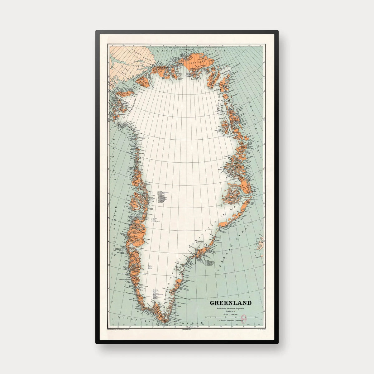 Grønland 1929 - Historisk kort fra C. A. Reitzel - 70×120 cm – billede 1