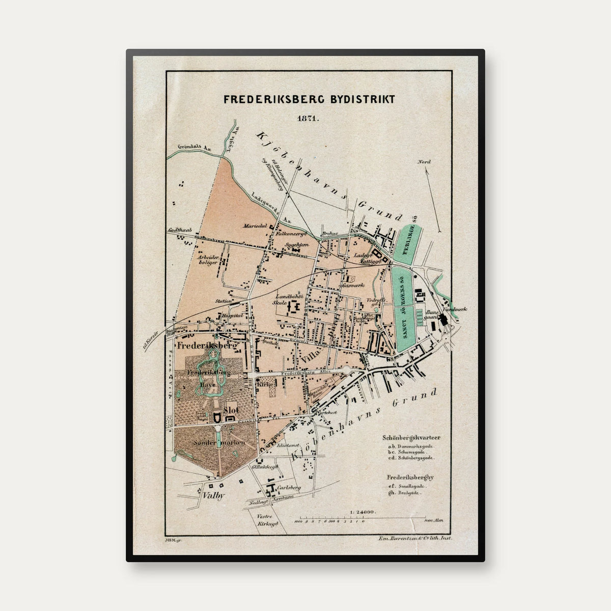 Frederiksberg Bydistrikt 1871 - Historisk bykort i farver – billede 1