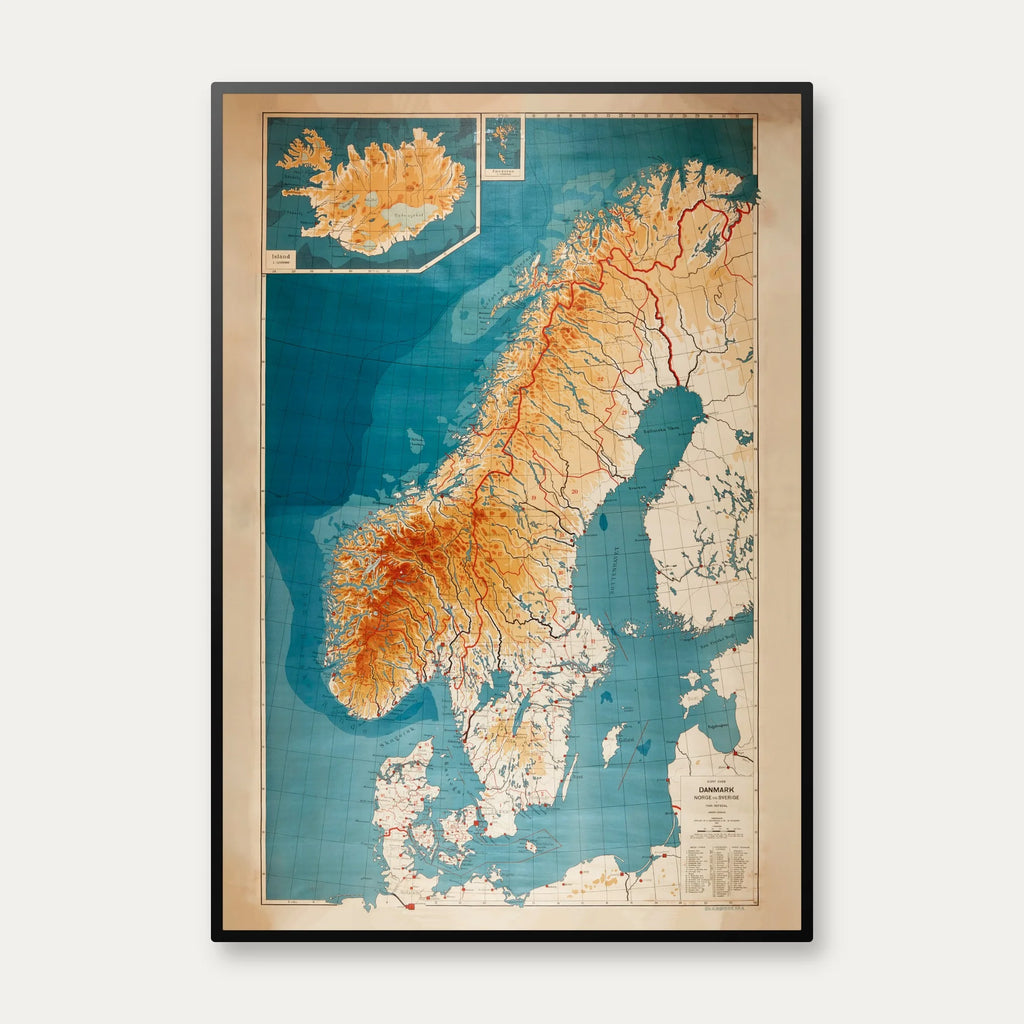 Kort over Danmark, Norge og Sverige 1914 - Geografi – billede 1
