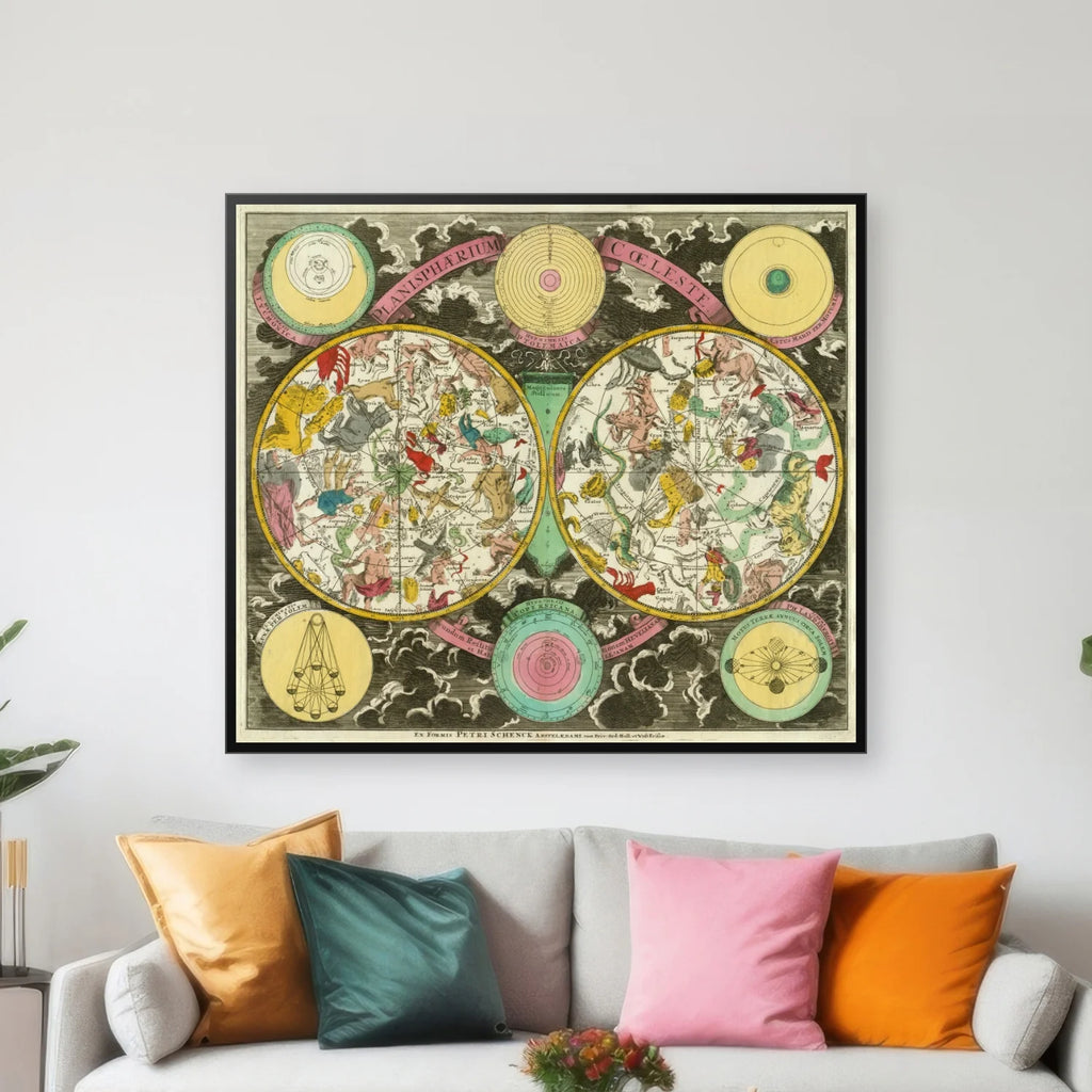 Planisphærium Cæleste 1705 - Astronomi - 60×52 cm – billede 3