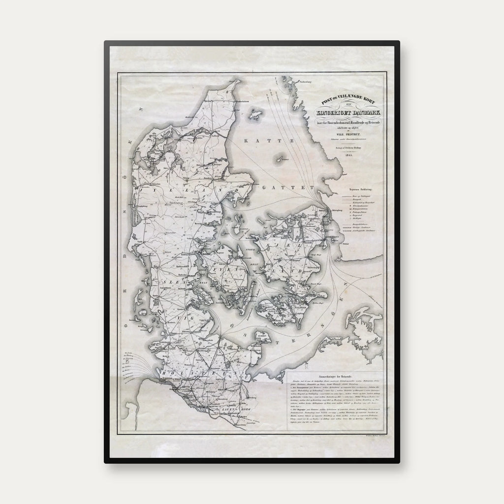 Post- og Vejlængdekort over Danmark 1845 - Kommunikation – billede 1