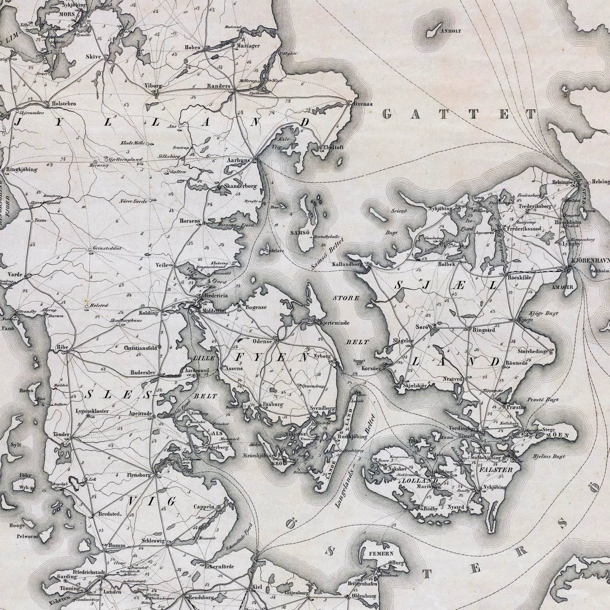 Post- og Vejlængdekort over Danmark 1845 - Kommunikation – billede 4