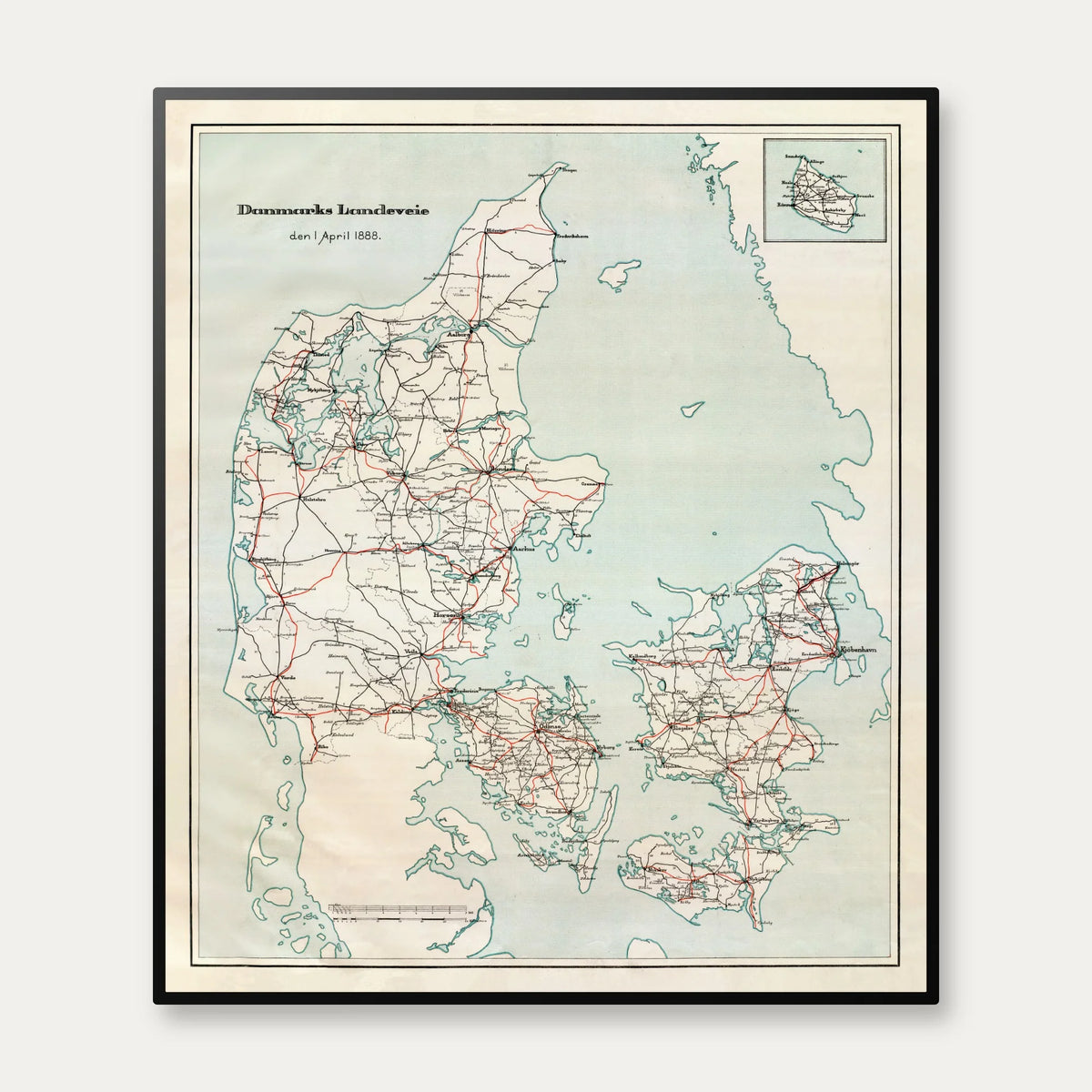 Danmarks Landeveje 1888 - Kort - 60×70 cm – billede 1