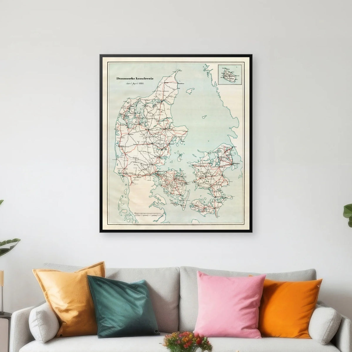 Danmarks Landeveje 1888 - Kort - 60×70 cm – billede 3