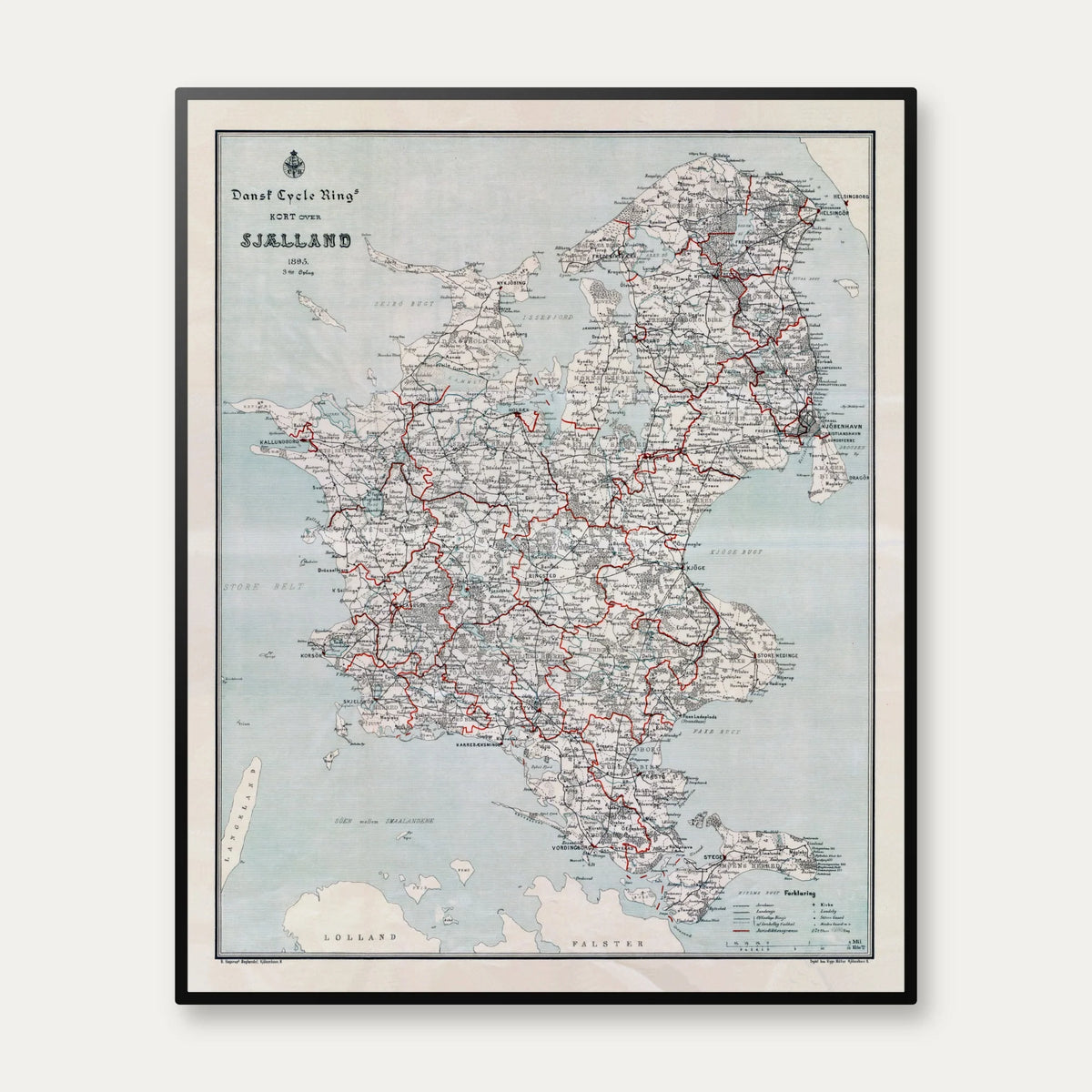 Dansk Cycle Ring 1895 - Sjælland - 55×68 cm – billede 1