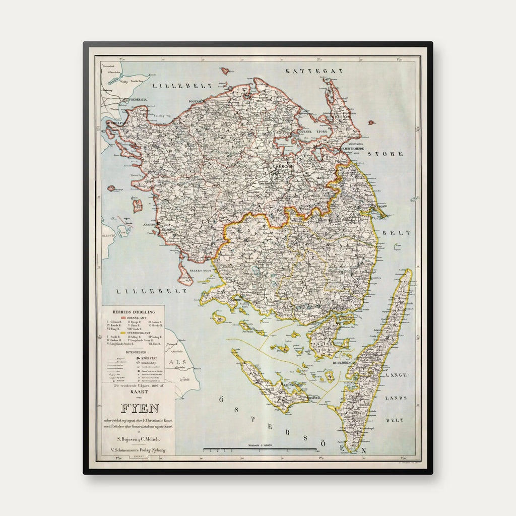 Kaart over Fyen 1895 - 55×68 cm – billede 1