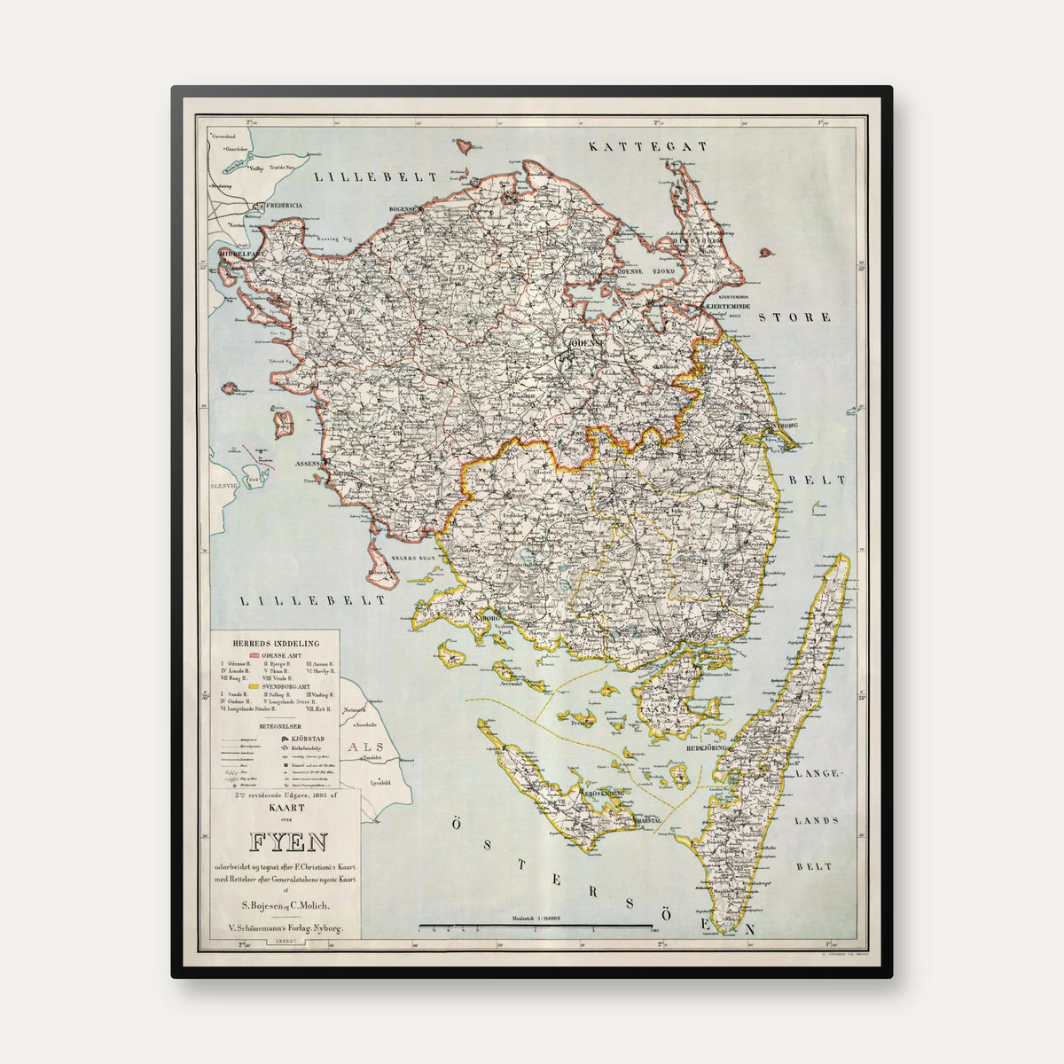 Kaart over Fyen 1895 - 55×68 cm – billede 1
