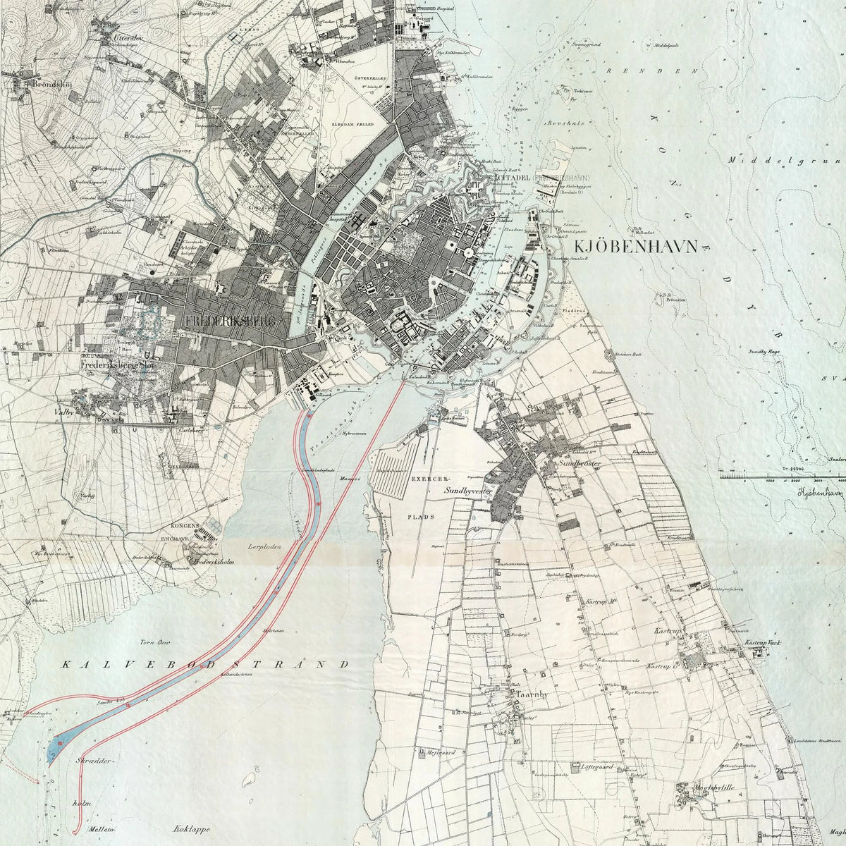 Københavns Havn m. Kalvebod Projekt 1881 - 45×79 cm – billede 4