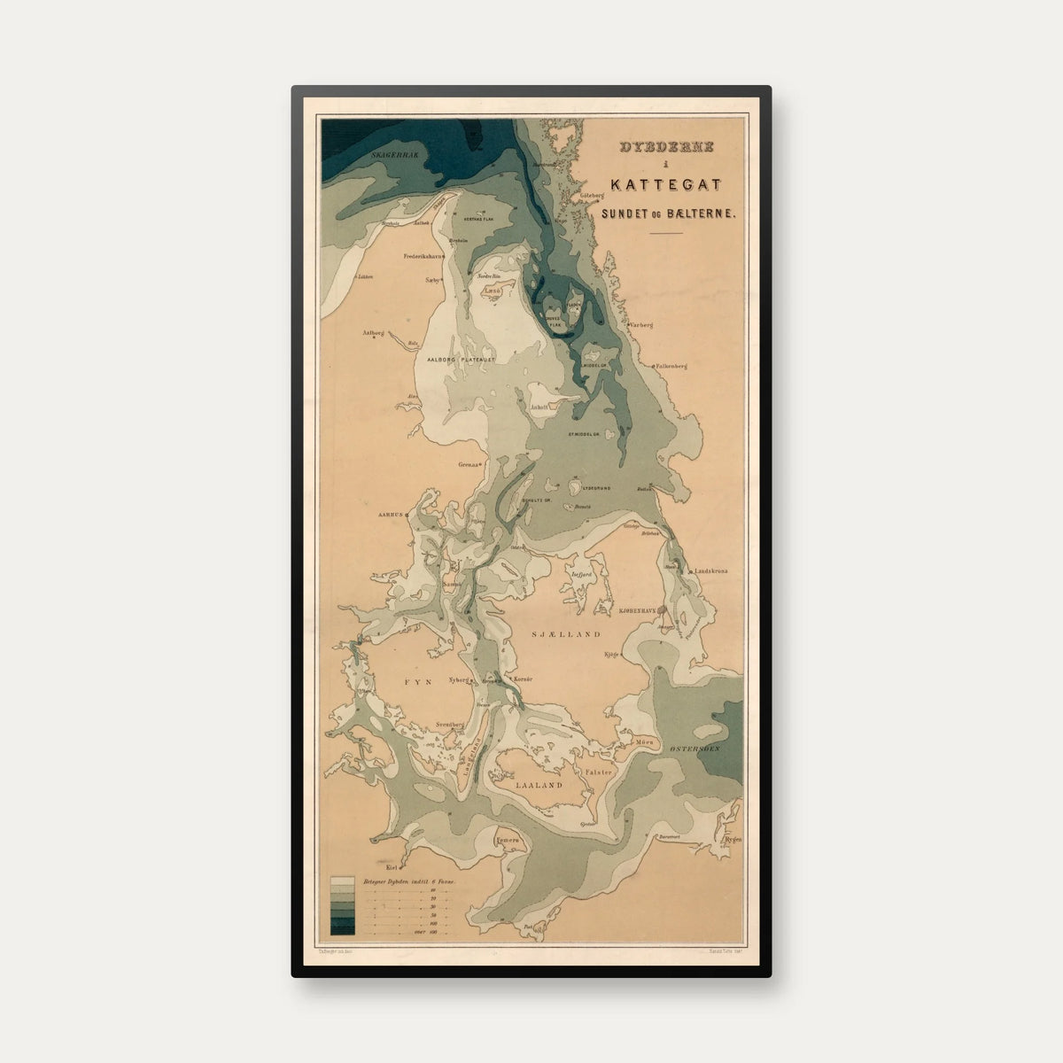 Dybderne i Kattegat 1887 - Søkort - 45×84 cm – billede 1