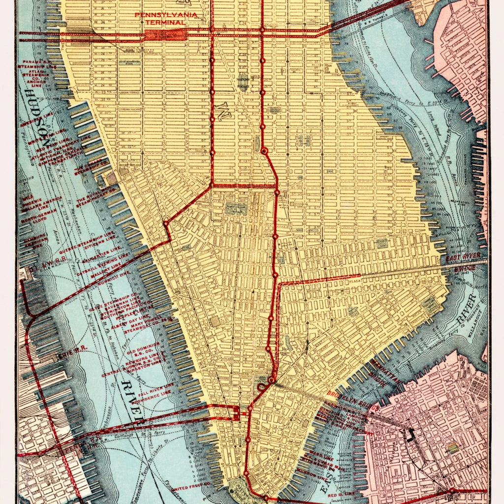 Manhattan 1908 - Transit Map - 45×172 cm – billede 4