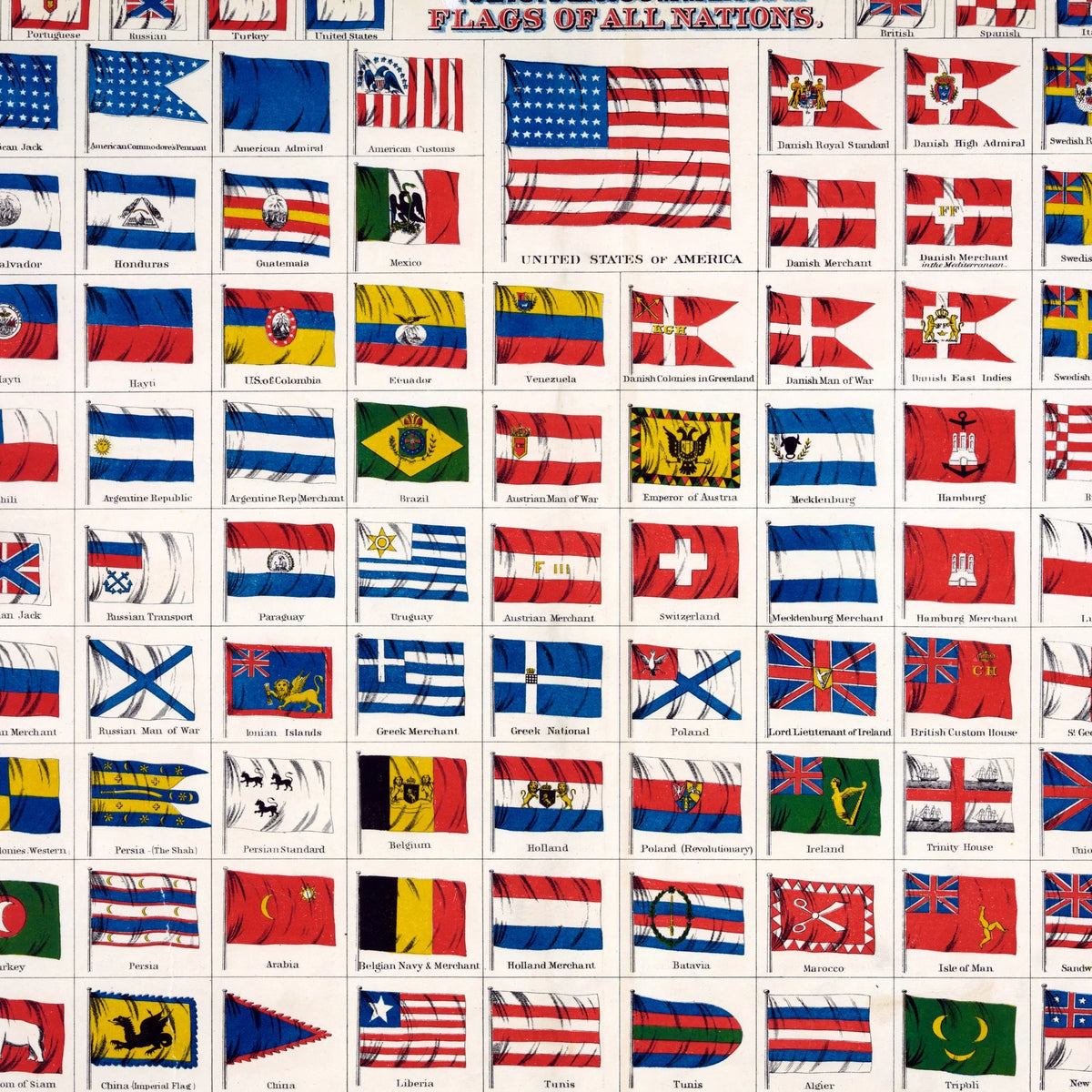 National & Commercial Flags of All Nations - vintage flagplakat – billede 3