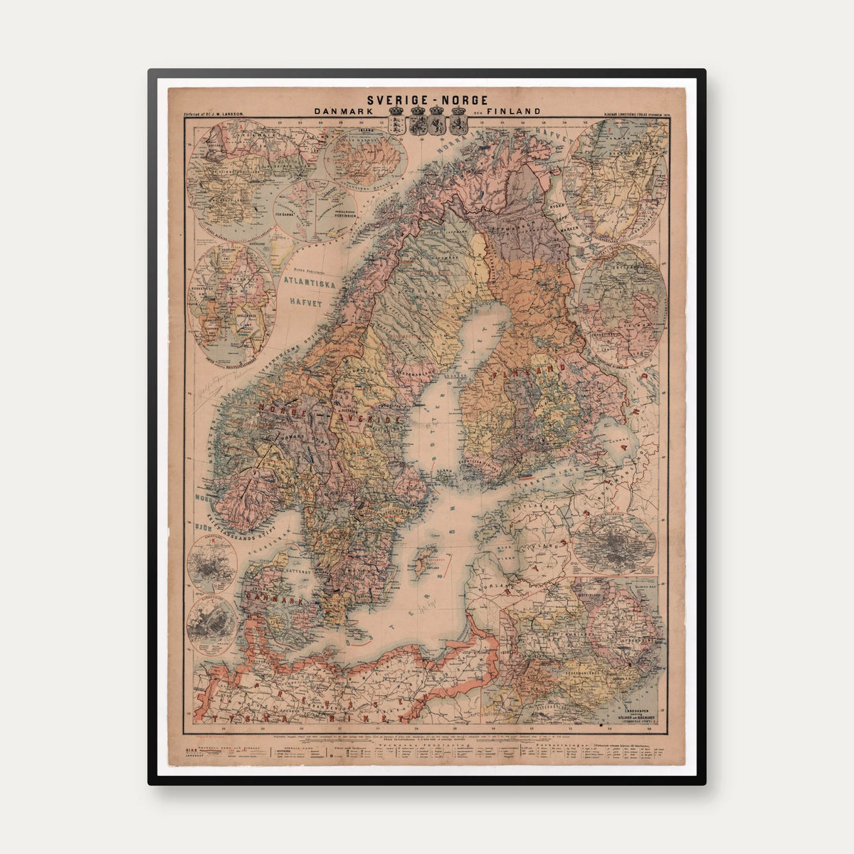 Sverige, Norge, Danmark & Finland 1879 - 60×77 cm – billede 1