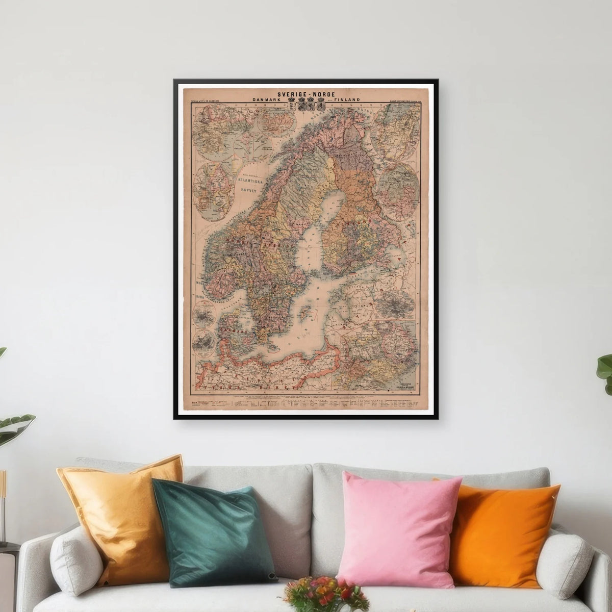 Sverige, Norge, Danmark & Finland 1879 - 60×77 cm – billede 3