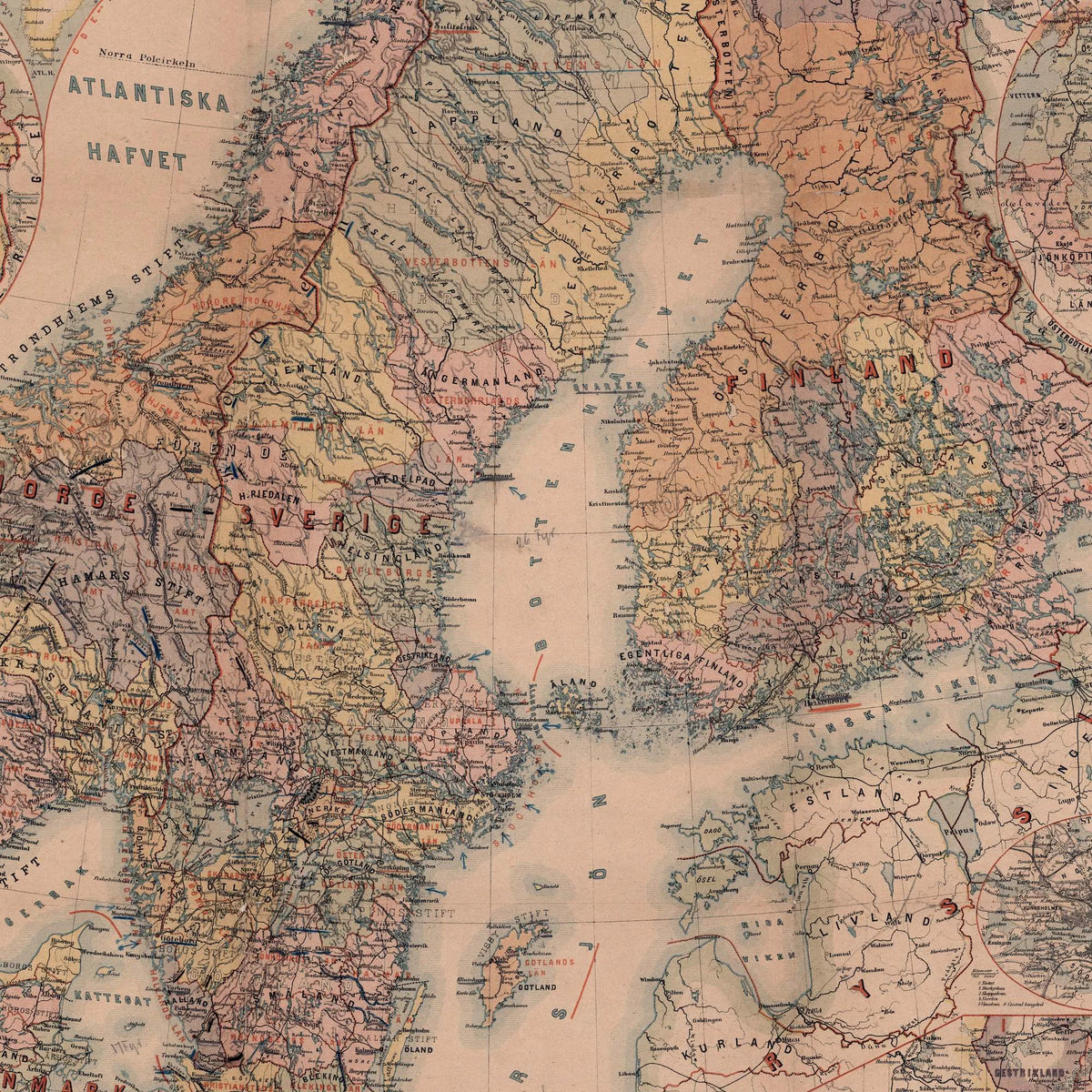 Sverige, Norge, Danmark & Finland 1879 - 60×77 cm – billede 4